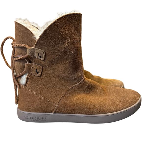 Koolaburra UGG Shazi Short Brown Suede Shearling Lace-Up Winter Boots Cozycore - Picture 1 of 8
